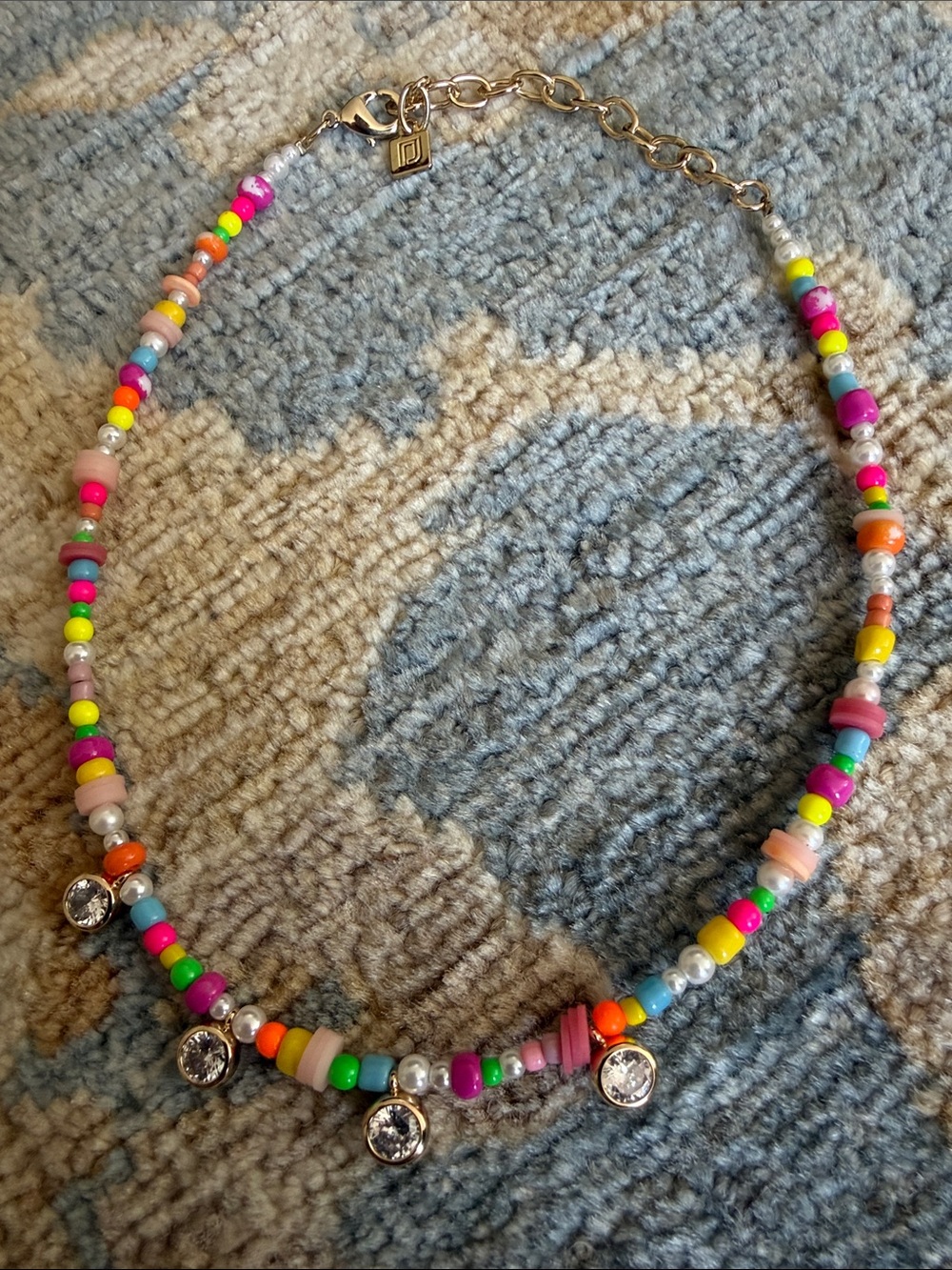 DANNIJO Multicolor Neon Beaded Necklace with Crystal Drops